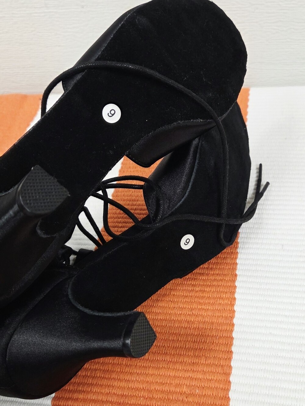 Ballroom Salsa Black Satin Lace-Up Dance Heels 9 - Picture 6 of 12